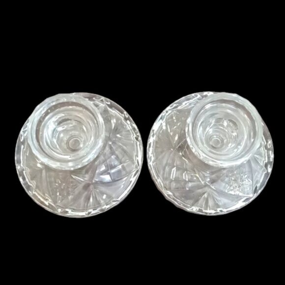 Vintage Clear Glass Candlestick Holders 1930s-1950s Star Pattern Fancy Cut x Two - Picture 2 of 7